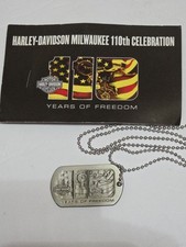 HARLEY DAVIDSON - 110TH ANNIVERSARY - DOG TAG & CHAIN 110 Years Of Freedom NEW  picture