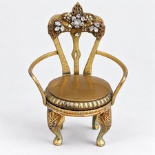 Robert Originals GoldTone Rhinestones & Pearls Power Compact Chair Vtg 40's RARE picture
