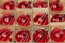 Lot Vintage Glass Stencil STAR Pictured Red BALL Christmas Ornaments Poland picture