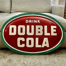 Antique Double Cola Soda Pop Oval Sign 35.5” picture
