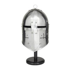 Deco 79 Metal Medieval Knight Crusader Helmet with Black Wood Stand, 9