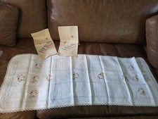 Vintage Embroidered Table Runner & 2 Embroidered Hand Towels picture