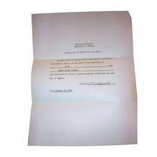 Vintage 1962 Indiana University German Reading Certificate Ph.D. Music Ephemera picture