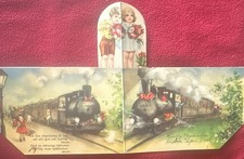 Antique VTG Steam Train Postcard Fold Out Specialty Early 1900’s Used Rare picture