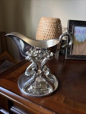 Vintage EB ROGERS Silver Plate Gravy Server Boat W/Candle Warmer Cradle Stand picture