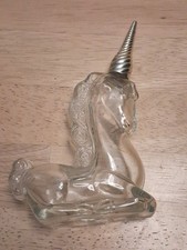 Vintage Avon Unicorn Perfume Bottle Clear Glass Gold Horn 1970s Empty picture