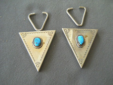 Southwestern Stamps Native American Navajo Turquoise Sterling Silver Collar Tips picture