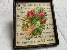 Vintage Antique Victorian Die Cut Ephemera Framed, Half Union Case, Roses picture