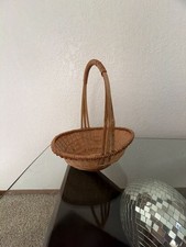 Flower Girl Vintage Woven Rattan Oval Gathering Basket with High Handle picture