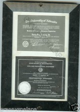 1942 & 1948 U Newbraska / Engineer Certificates in frame - ANKENY Family  picture