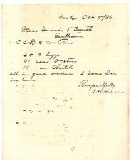 1886 Handwritten Farm Supply Receipt Eggs, Tomatoes & Milk Delivery Savanah GA picture