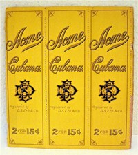 3 Perforated 1900 Acme Cubana Cigar Store Bags D S Erb & Co Old Store Stock picture