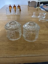 Vintage Indiana Glass Amber Stars Bars Candle Holder Lamp Tops Only Set Of 2 picture