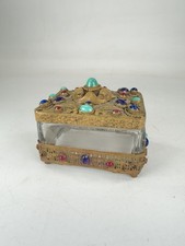 1880-1920 Antique Czechoslovakian Jewelry & Trinket Box Jewel Encrusted Bronze picture