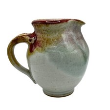 Stoneware Drip Glaze Creamer Pitcher Signed Pottery 12 0z picture