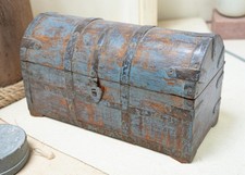 Vintage Wooden Half Round Storage Box Original Old Hand Crafted Rustic Blue picture