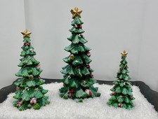 Transpac Resin Holiday Tree Set of 3 Figurines Green Christmas Trees-NEW-glitter picture