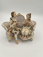 Vintage Dresden Porcelain Victorian Figurine Courting Couple Having Tea Time picture