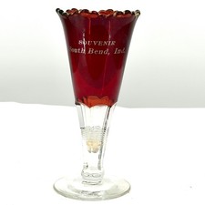 Vintage 1900s EAPG Ruby Stained Clear Glass South Bend Ind Souvenir Goblet picture