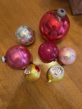Vintage Assortment Of 7 Shiny Brite Ornaments, Indents Fair Condition Craft Lot picture