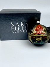 Vintage Saks Fifth Ave Hand Painted  Glass Christmas Ornament Rockefeller Center picture