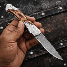 Tactical Elegant Handmade Damascus Steel Folding Blade Pocket Knife With Sheath picture