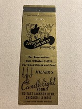 Milner's Candlelight Room Chicago Illinios IL Vtg Matchcover picture