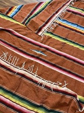 Vintage Mexican Saltillo Serape Wool Blanket Woven Striped Southwest Aztec 85x59 picture