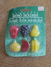 Vintage 6 Piece Fruit Super Magnetic Memo Holders Magnets Retro picture