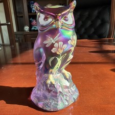 Fantastic Iridescent Violet Carnival Hand Painted Owl 5.5” Signed J Cutshaw picture
