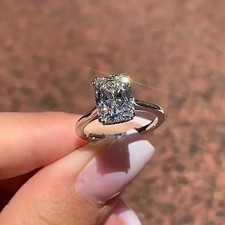4Ct Lab Created Diamond Radiant Cut Wedding Solitaire 14K White Gold Plated Ring picture