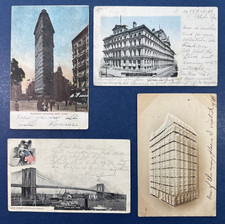 4 USA Views Antique Postcards. 3 Glitter. 1902-1906. NYC, PA, Chicago.HISTORICAL picture