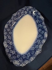 ANTIQUE FLOW BLUE PLATTER Grindley Flowers Scalloped 19.5” picture