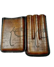 Travel Vintage Portable Cowhide Cigar Cases 3 Tube Cigar Tube Humidor Smoking picture