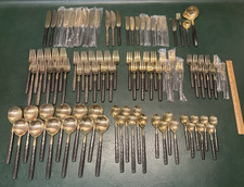 97 Pc Vintage Mid-Century Modern Thai Hammered Brass Flatware Set picture