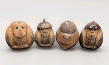 Vintage Carved Coconut Monkey Bank Lot of 4 Hawaii Souvenir Carnival Tiki Bar picture