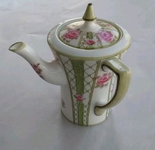 Antique Longton Sons Side Handle English 6 X 5 Handpainted Pink & Green Teapot picture