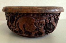 African Hand Carved Wood Rhino Bowl 5” Rhinoceros Safari Folk Art Decor picture
