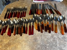Vintage Bakelite Art Deco Flatware Stainless: mixed colors: 52 pieces picture