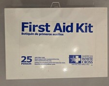 Rare American White Cross 25 Person First Aid Kit Metal Wall Mount Case picture