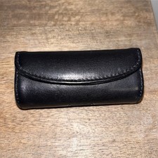 Coach Black Leather Lipstick Holder Case with Mirror, Snap Closure picture