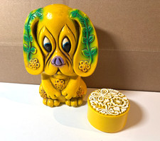VTG 70s CHALKWARE PUPPY Hound Dog PIGGY BANK Flower Power Mod MCM Springbok picture