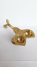 Two Wicks Oil Lamp Brass Diya for Aarti and Camphor Burner Hindu Puja picture