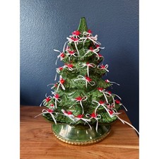 Vintage 1974 Alberta Mold Ceramic Christmas Tree Red Cardinals Green 16 Inch picture