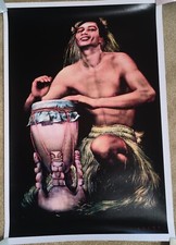 Tiki Wall Art. Vintage Reproduction Art Print Polynesian Native Drummer. So Cool picture