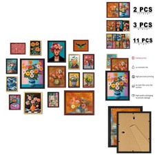 ANERZA 16 PCS Framed Eclectic Wall Art Set - Mid Century Modern Floral Prints picture