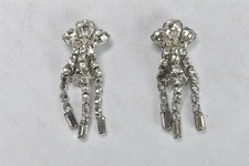 Vintage SIGNED WEISS SILVER TONE DANGLE CLEAR RHINESTONE CLIP ON EARRINGS #08280 picture