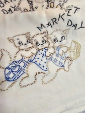 vtg TEA TOWELS hand embroidered kitten flour sack (7) 24