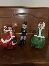 Vintage Ceramic Atlantic Mold Hand Painted Christmas Carolers (3) Holiday 9” picture