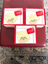 Lenox Holiday Fluted Dish Set of 3 Merry Love Cheer Holly Pattern Boxed picture